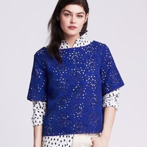 Royal Blue Laser Cut Short Sleeve Top